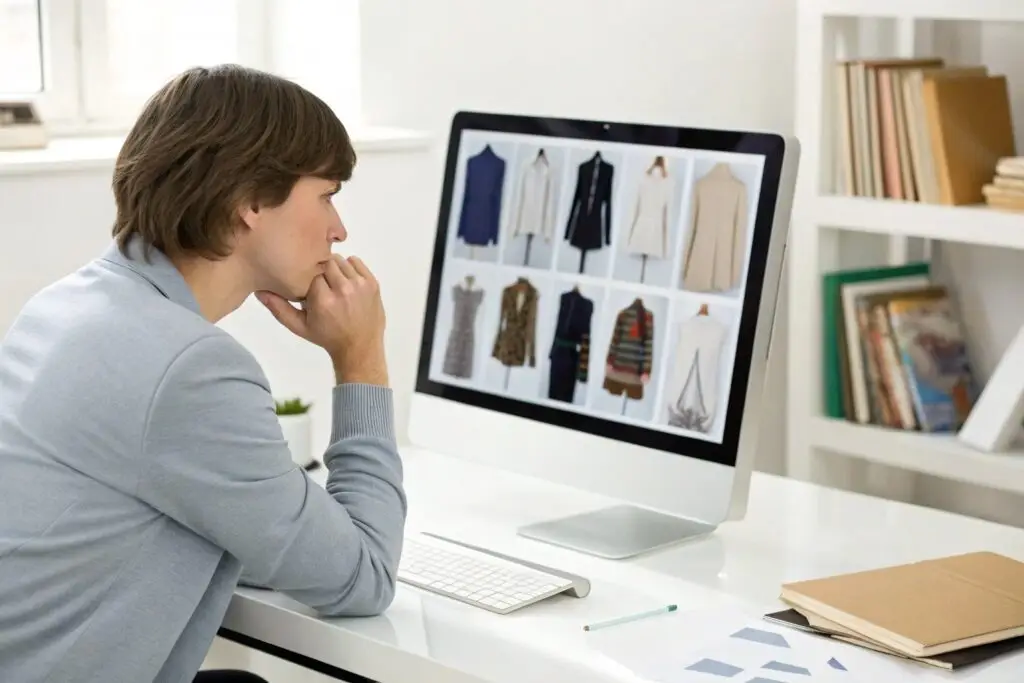 Business owner researching fashion trends online
