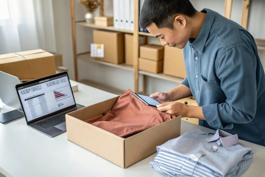 E-commerce clothing business packing and shipping orders