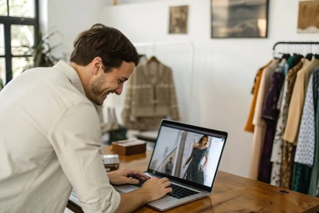 Business owner collaborating with a fashion model online