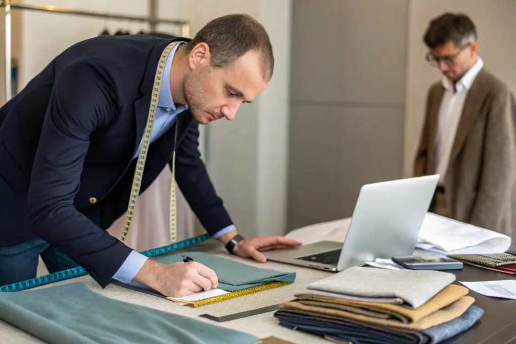 Tailor measuring and designing custom garments