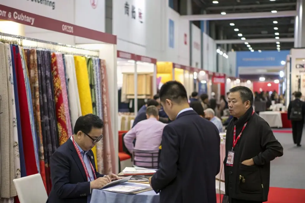 Textile and fabric exhibition, buyers exploring material options