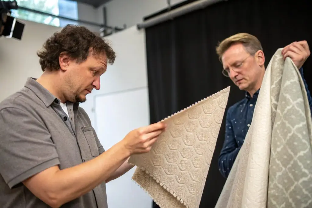 Designer comparing fabric samples