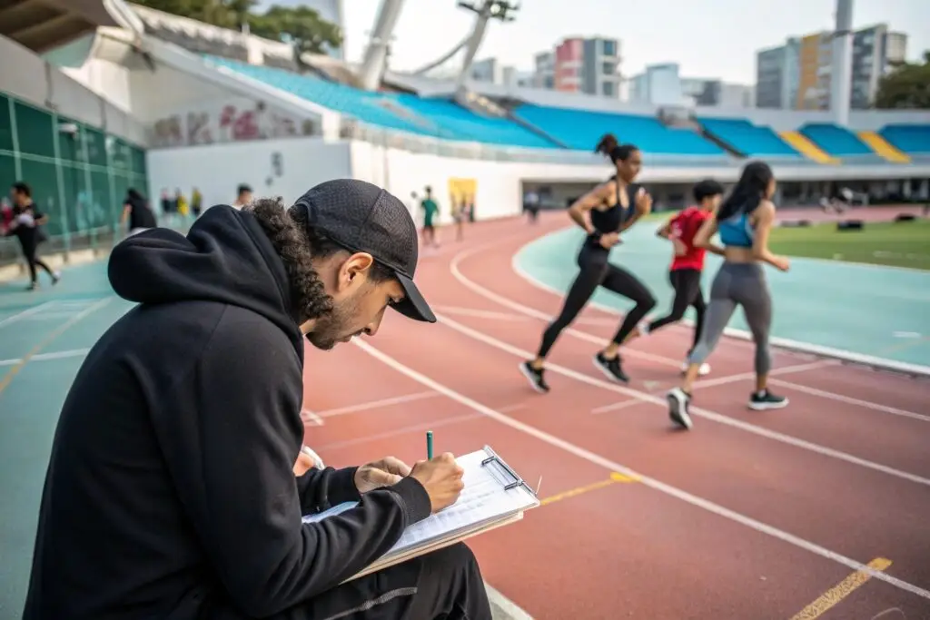 Designer gathering inspiration at a sports track