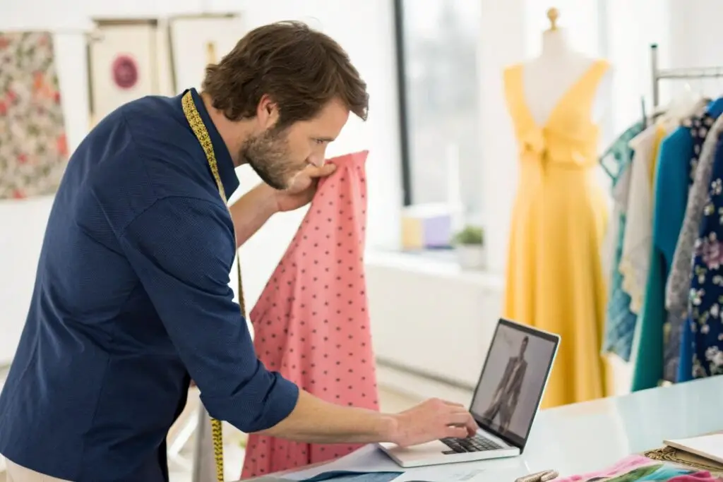 Fashion designer reviewing fabric samples
