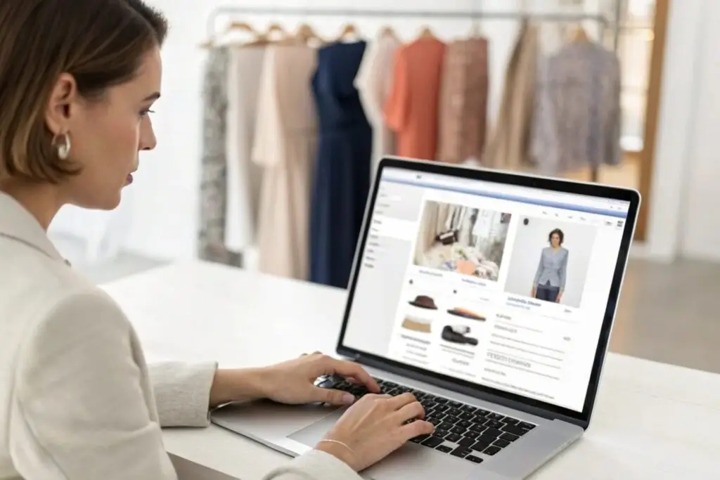 Fashion entrepreneur managing digital clothing inventory