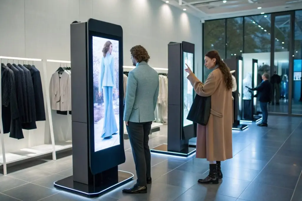 Futuristic fashion store with interactive digital displays