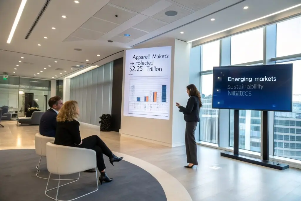Business presentation on apparel market growth and sustainability trends