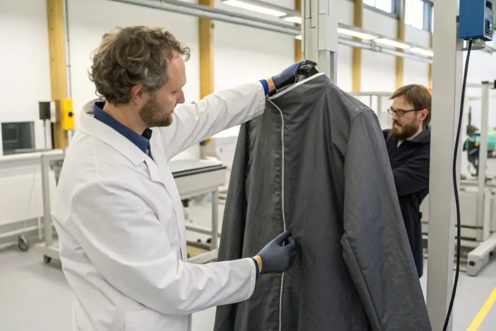 Garment being inspected in a testing lab