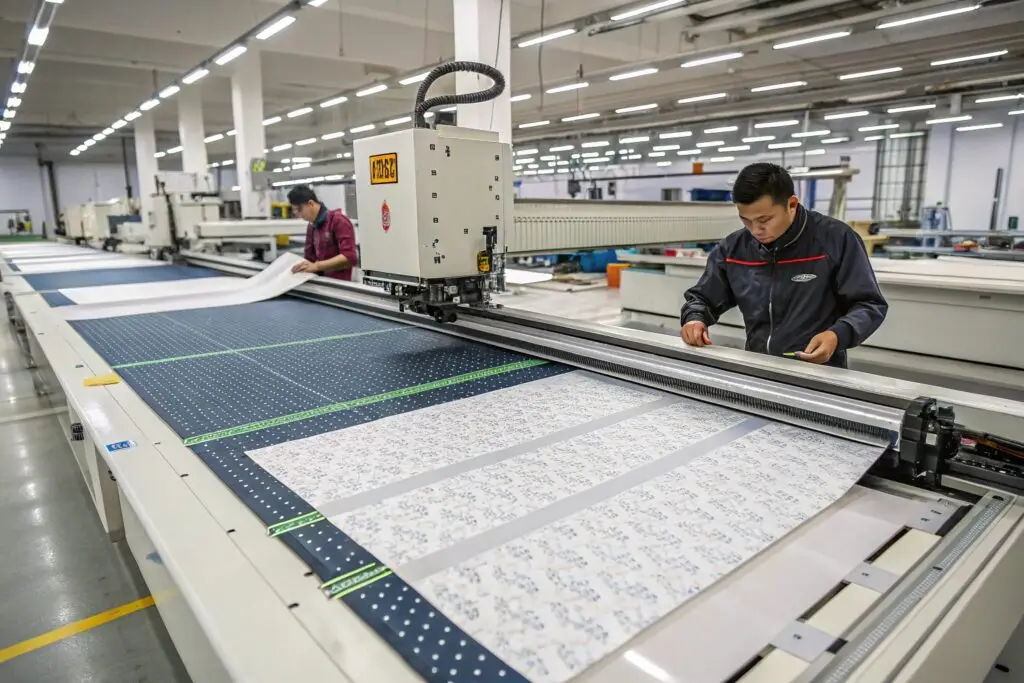 Automated fabric cutting machine in garment factory