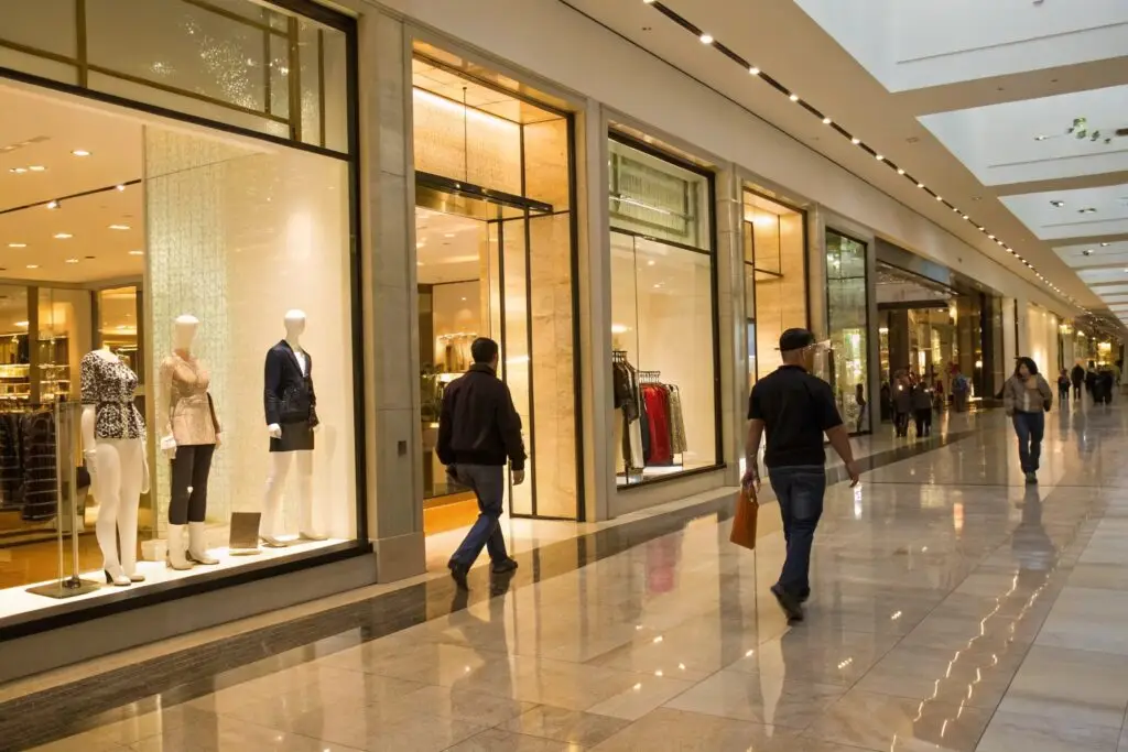 High-end shopping mall with luxury fashion stores