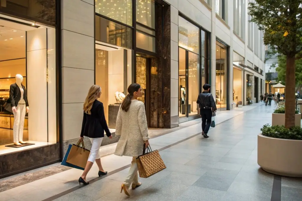 Luxury shopping district with stylish fashion boutiques
