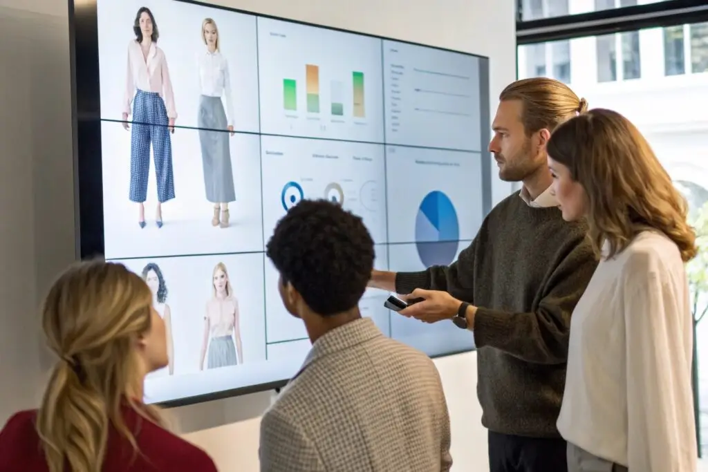 Marketing team analyzing digital fashion trends