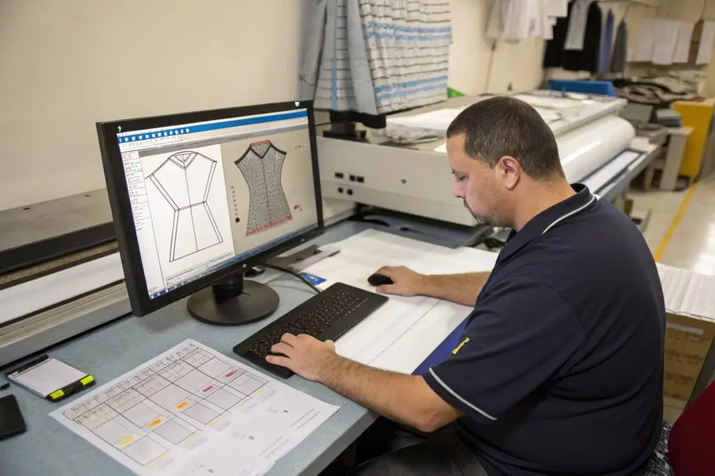 Pattern maker working on garment design using Gerber software