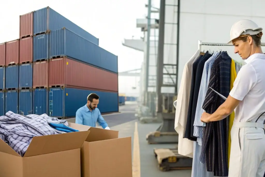 Quality inspection of garments at shipping port, logistics