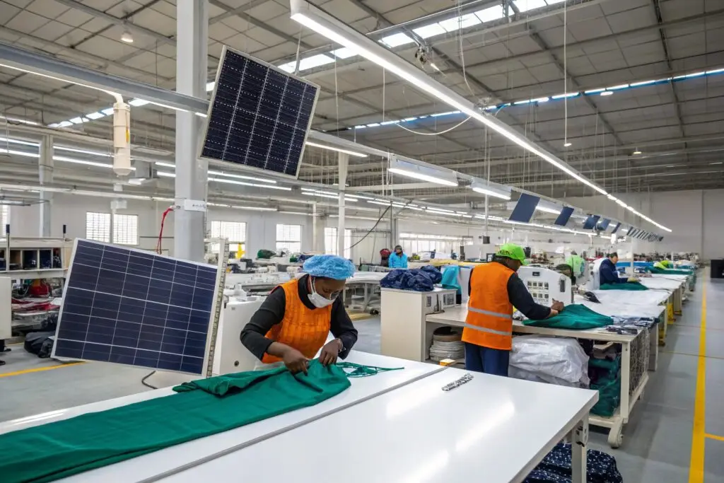 Eco-friendly garment factory with solar-powered production line