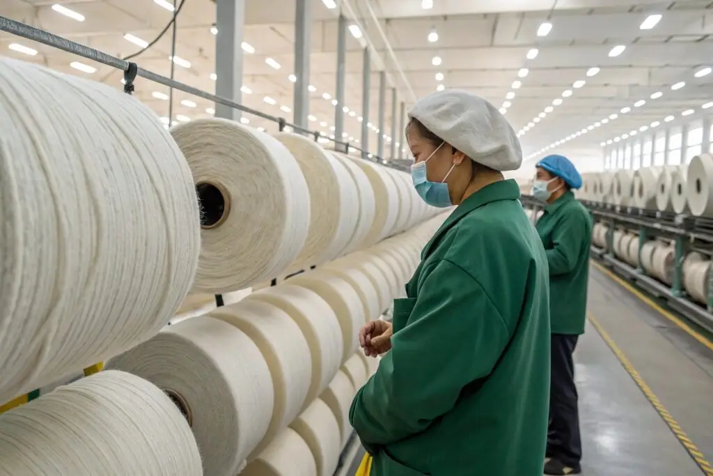 Sustainable textile factory producing high-quality fabric rolls