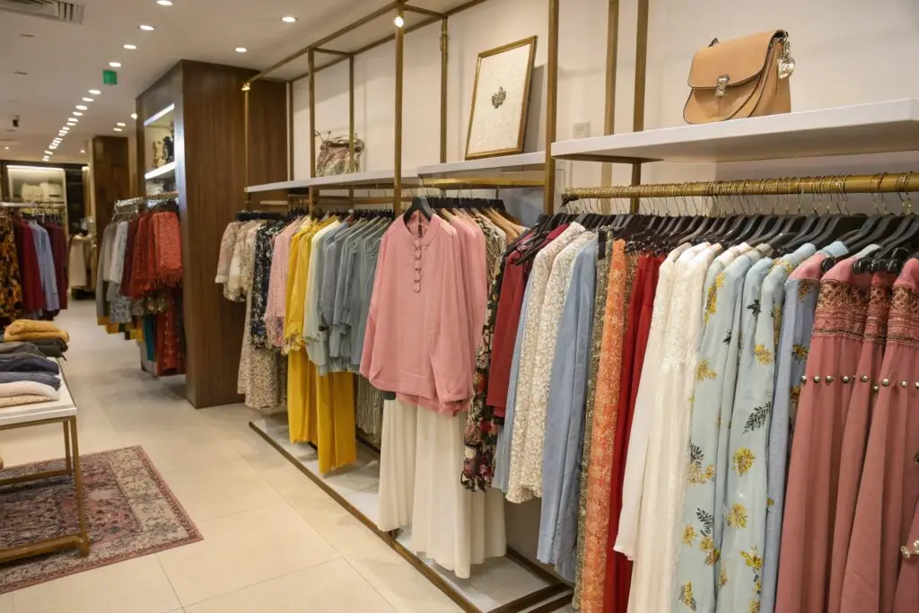 Finished garments displayed in a retail store