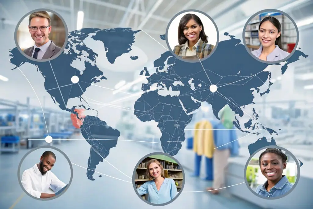 Global apparel supply chain network connecting international buyers