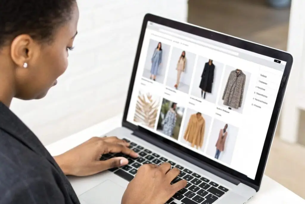 Business owner browsing wholesale fashion products online