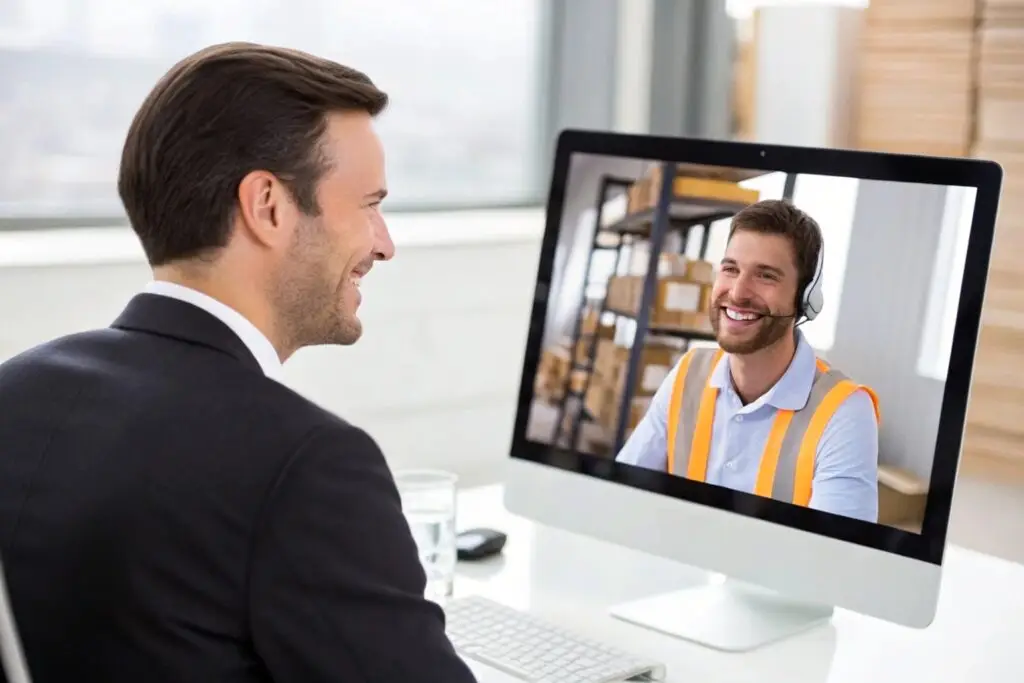 Business owner video calling a supplier