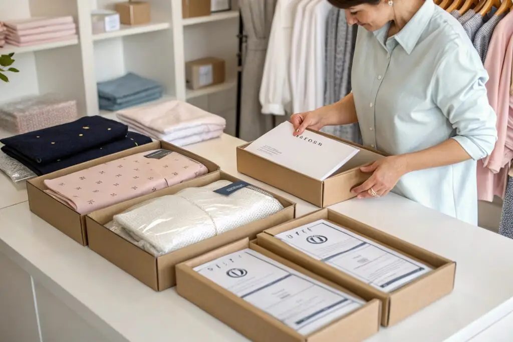 Fashion retailer packaging clothing orders for shipping