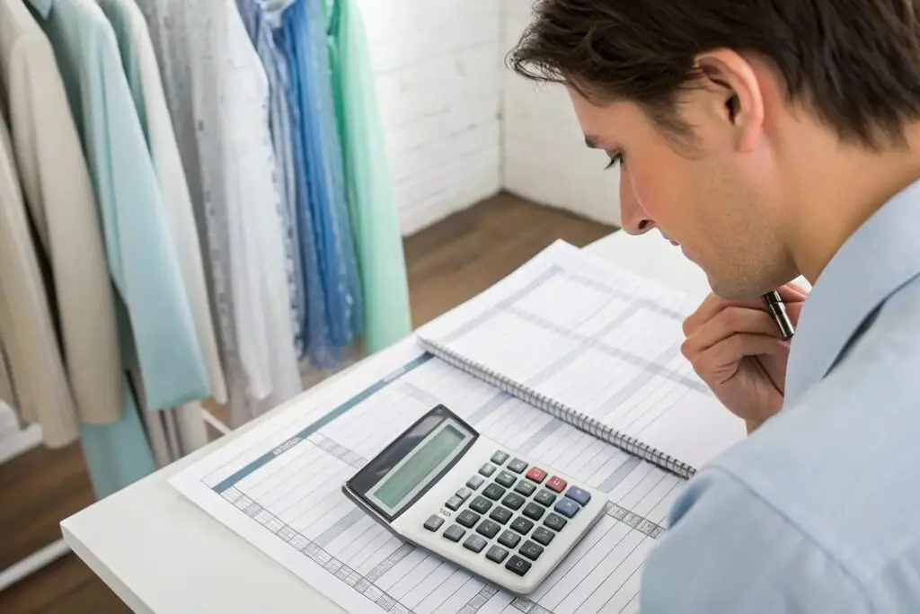 Business owner calculating inventory costs