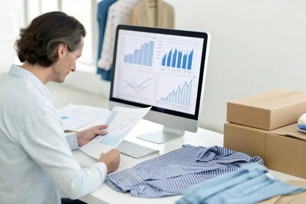 Business owner reviewing financial growth