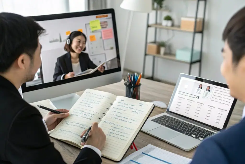 Business meeting with online video conference, teamwork collaboration