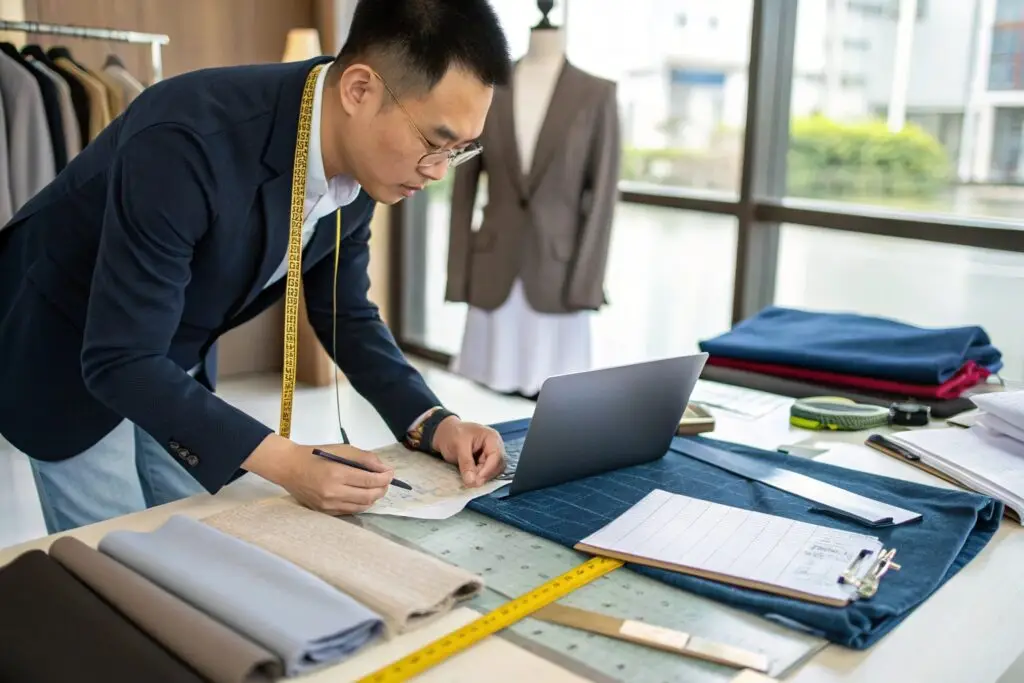 Fashion designer working on clothing patterns, garment customization