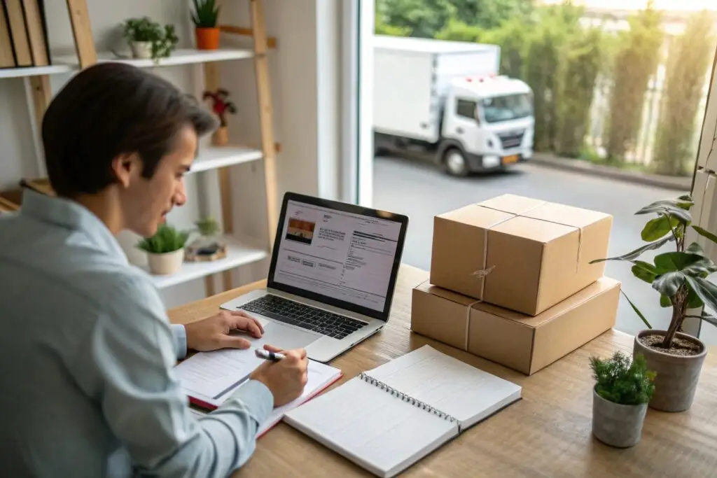 E-commerce entrepreneur managing shipping and order fulfillment