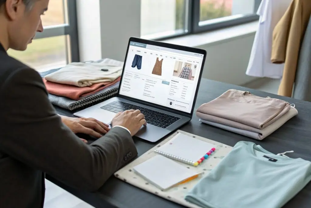 Fashion buyer reviewing clothing options online