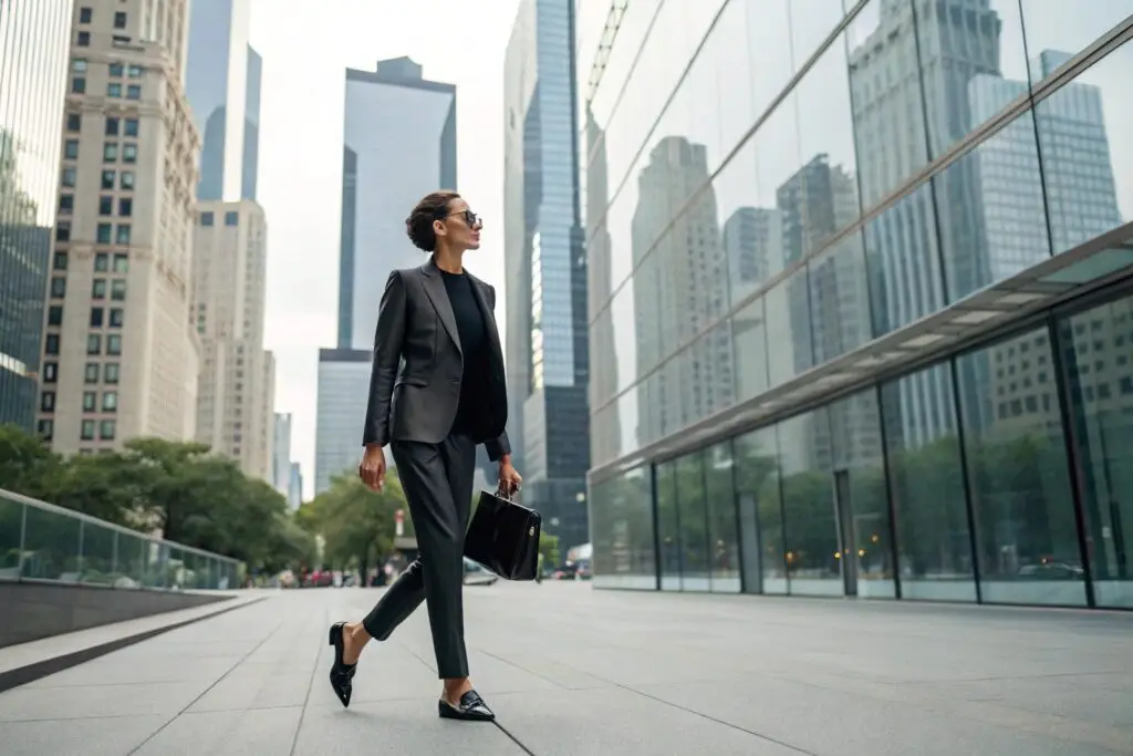 Businesswoman walking in urban setting