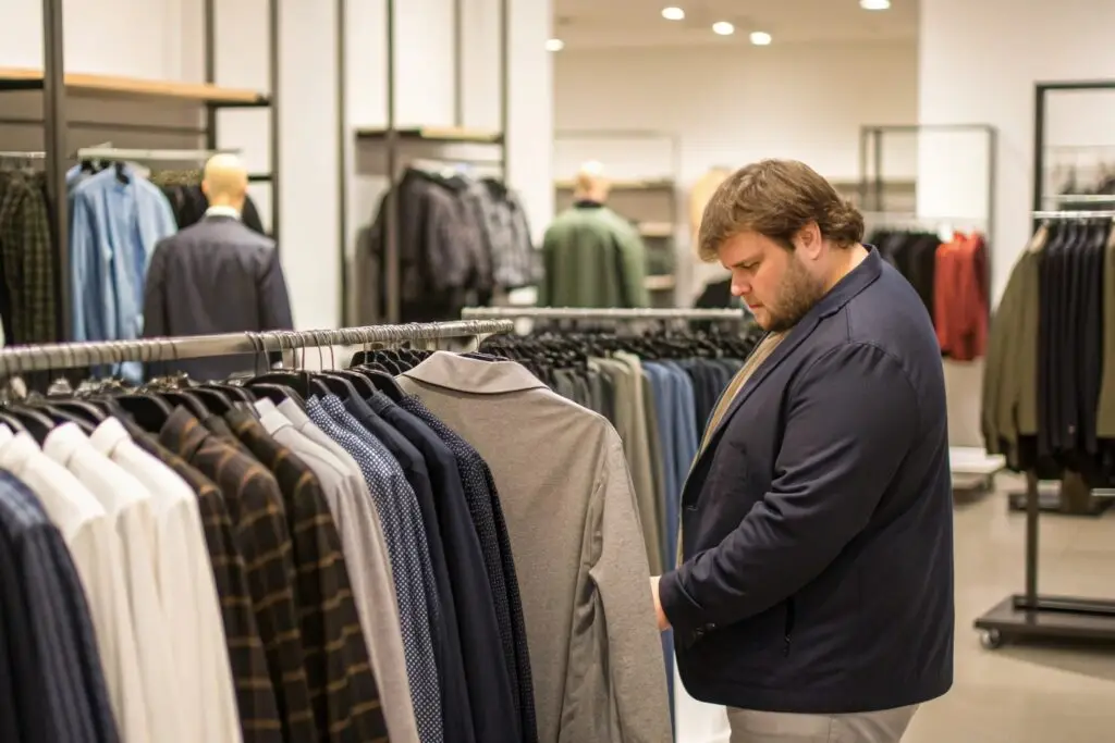 Man shopping for suits in a men's fashion store
