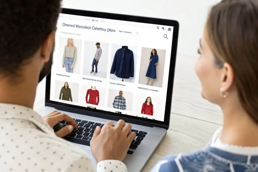 Couple browsing clothing options on a digital fashion platform