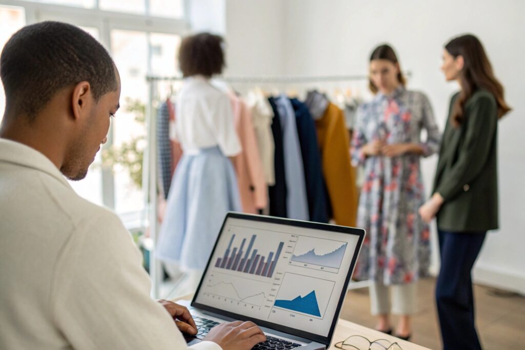 Fashion entrepreneur analyzing market data