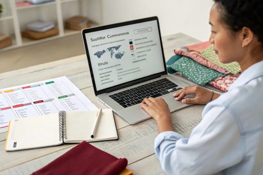 Fashion entrepreneur analyzing market trends online