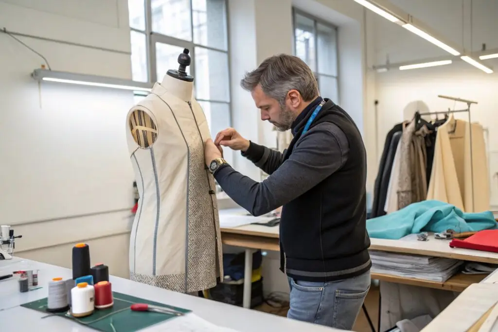 Designer working on garment prototype