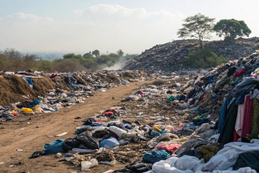 Clothing waste in a landfill