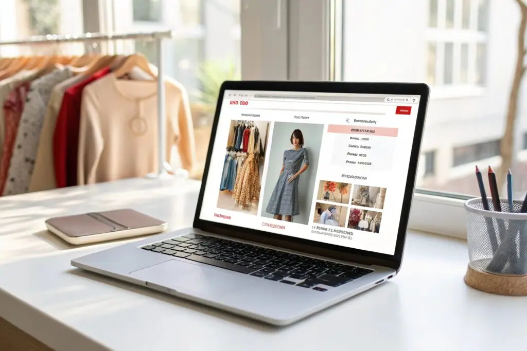 A laptop screen displaying an online order for wholesale clothing, showcasing Fumao's seamless B2B purchasing experience