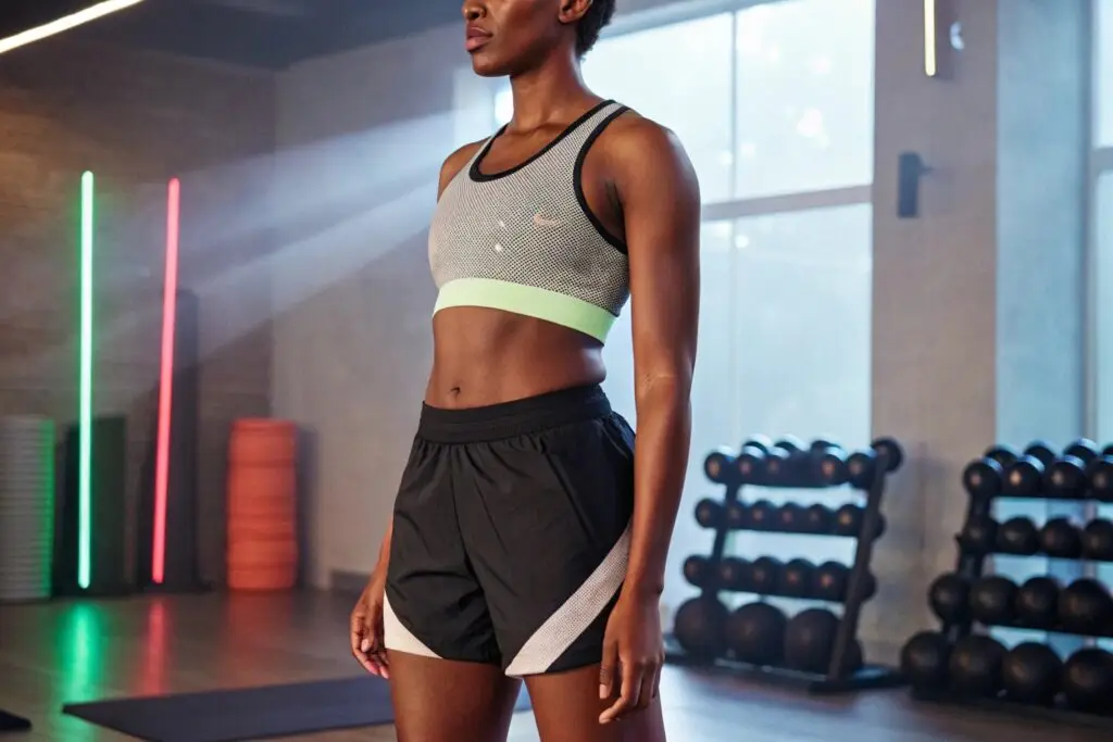 Woman wearing stylish athletic wear in gym