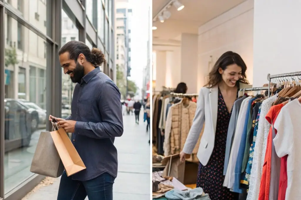 Happy shoppers enjoying fashion retail shopping