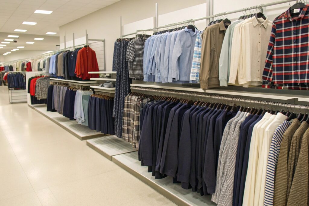 Clothing display with various shirts