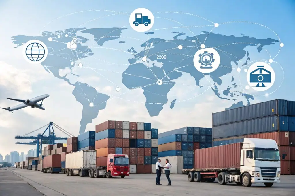 Global logistics network with cargo transportation and supply chain connections