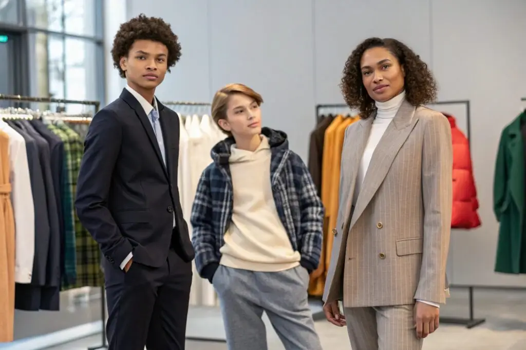 Fashionable models showcasing diverse clothing styles