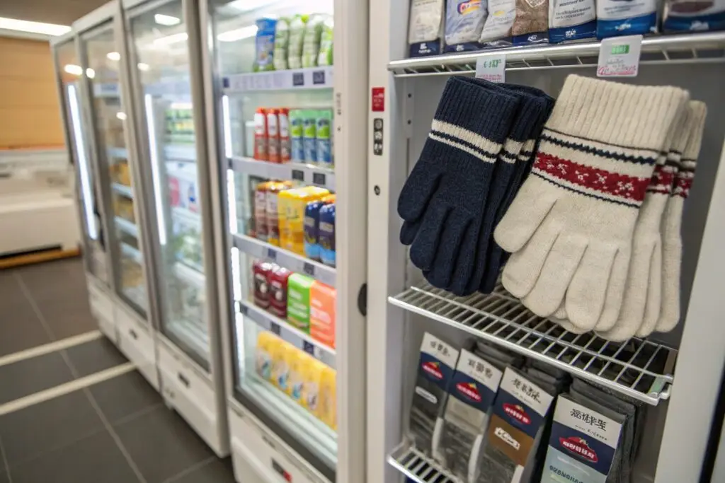 Winter gloves displayed in a retail store