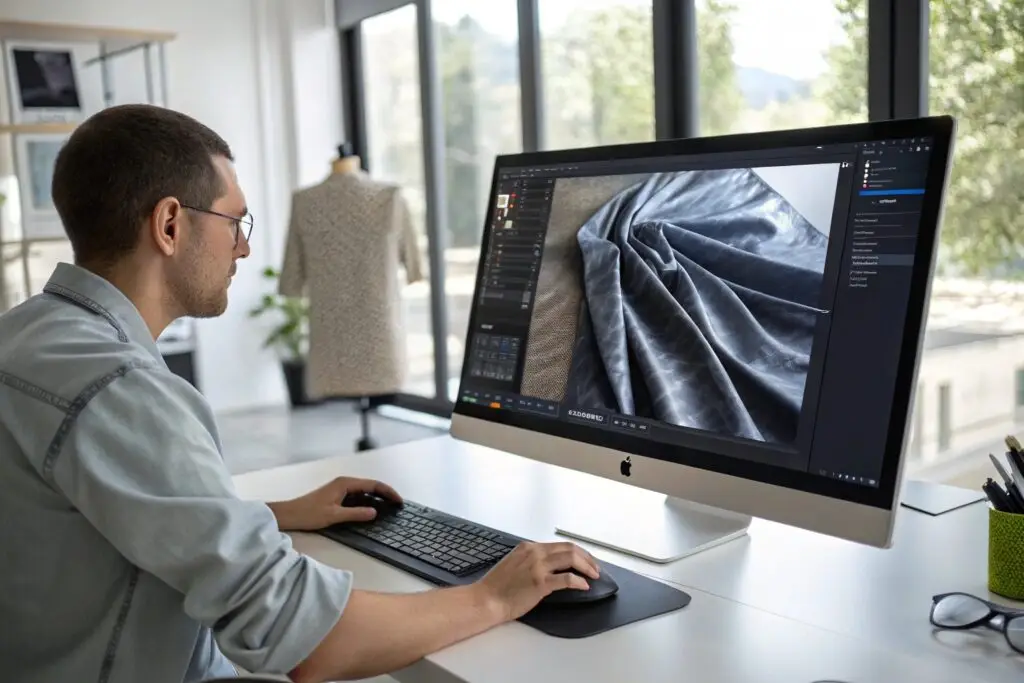 Fashion designer working on digital fabric visualization