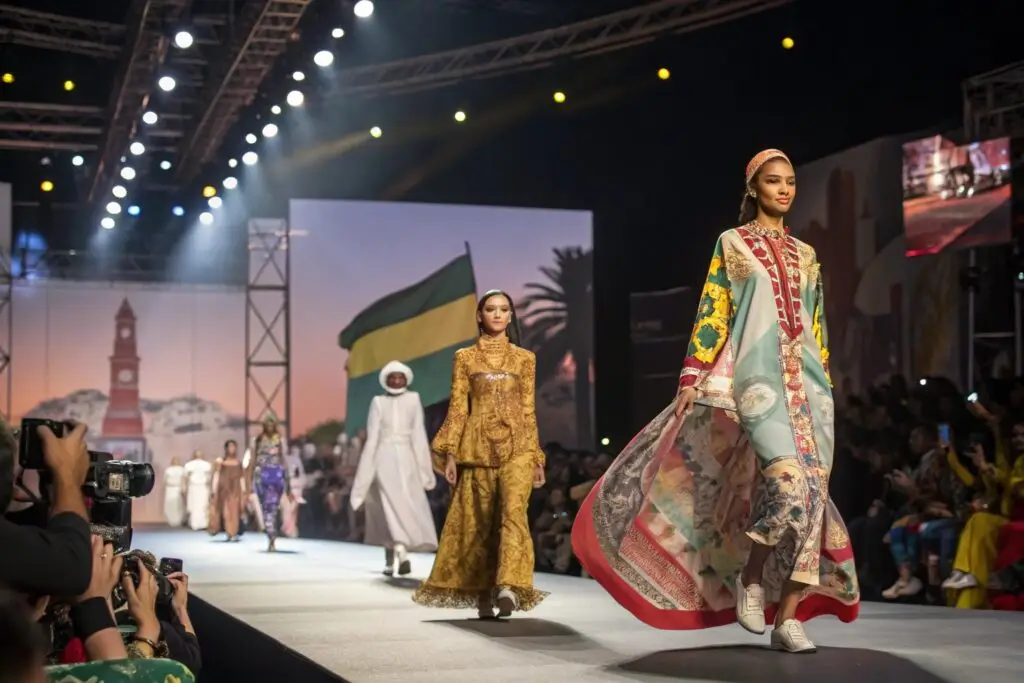 Runway models showcasing vibrant cultural fashion designs