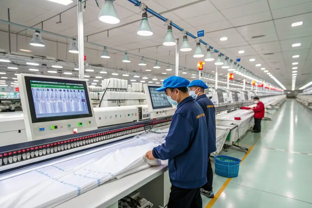 High-tech textile manufacturing, automated fabric production process