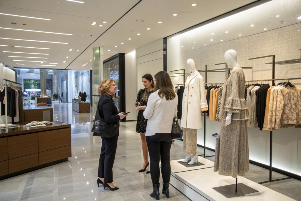 Luxury fashion boutique with elegant clothing display