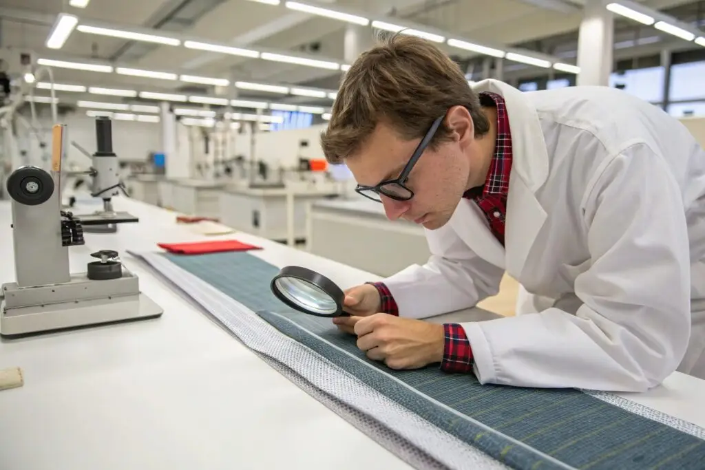 Textile expert examining fabric quality